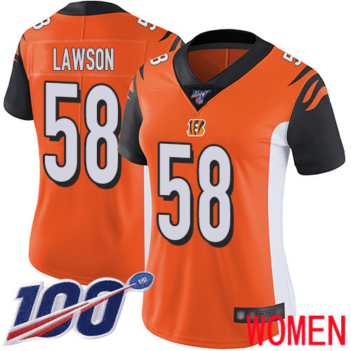 Cincinnati Bengals Limited Orange Women Carl Lawson Alternate Jersey NFL Footballl #58 100th Season Vapor Untouchable
